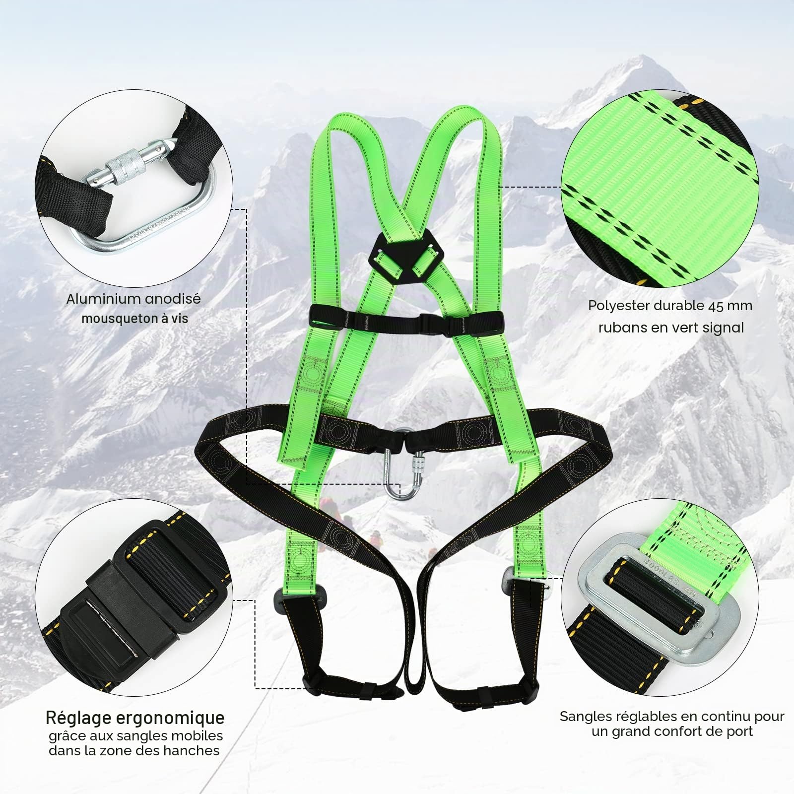 Sangle de récupération professionnelle avec mousqueton à vis - Protection contre les chutes - Jusqu'à 100 kg