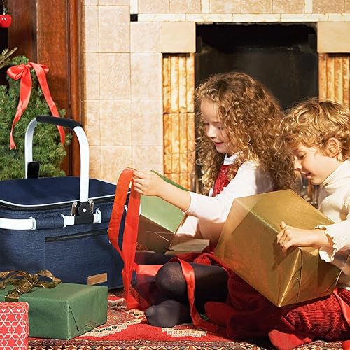 Miniatura 7 de LIQING - Cesta de picnic grande de 35 L, bolsas de compras para viajes, camping, 2 capas de bolsillos internos a prueba de fugas y aislamiento