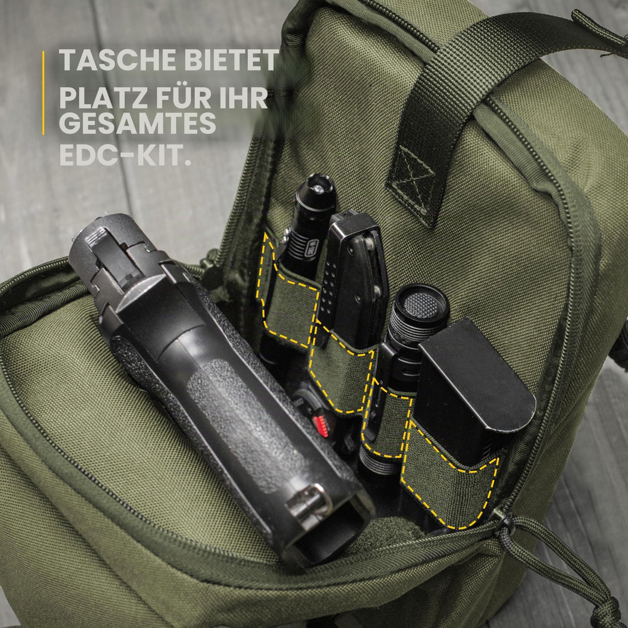 M-Tac Schultertasche mit Pistolenholster – Taktische Umhängetasche Olive aus 600D Polyester mit Klettverschluss & verstellbarem Gurt | Verdecktes Tragen, Outdoor, EDC