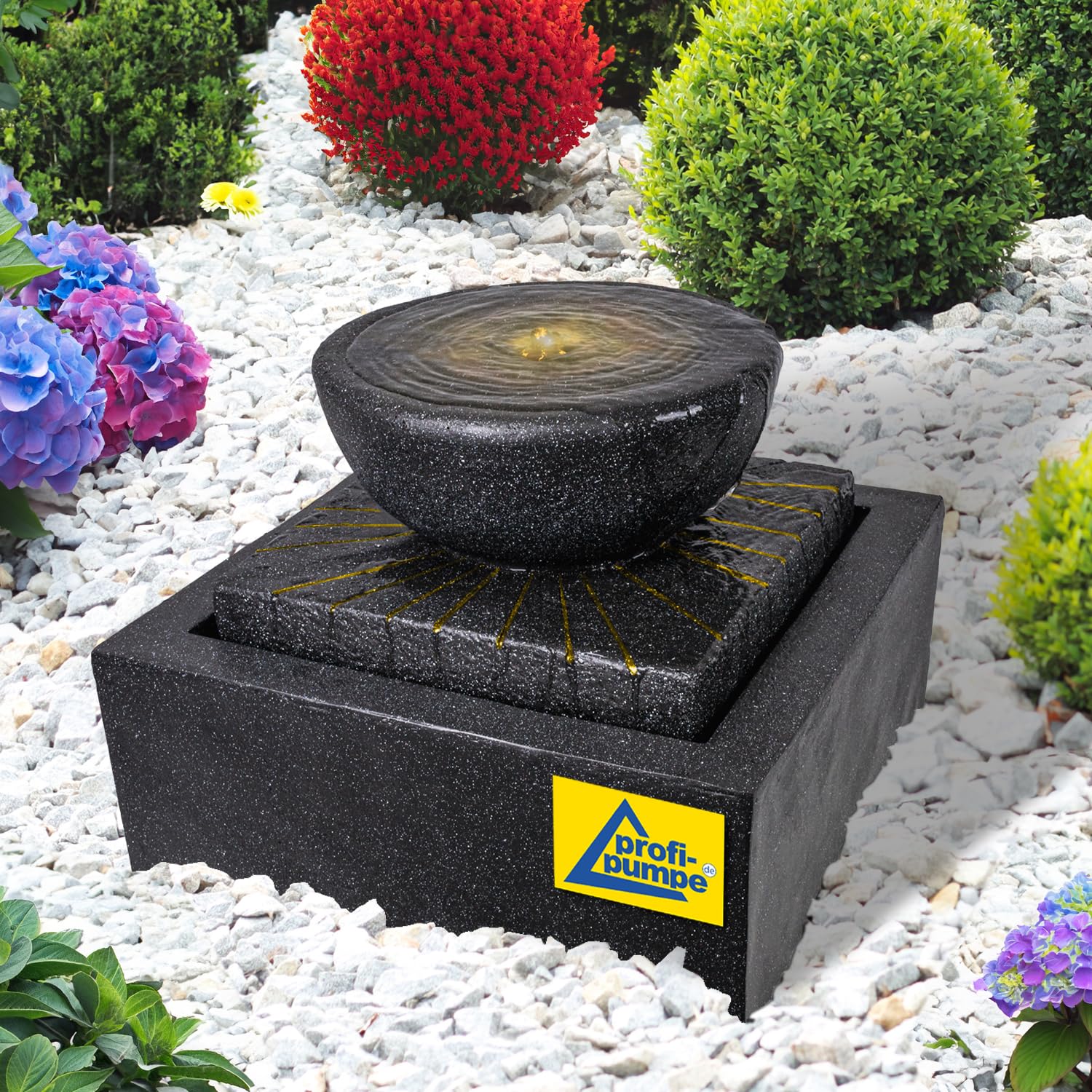 Gartenbrunnen Brunnen Zierbrunnen Zimmerbrunnen Springbrunnen Brunnen mit LED-Licht 230V Wasserfall Wasserspiel für Garten, Gartenteich, Terrasse, Balkon Sehr Dekorativ (Sonnen-Schale)
