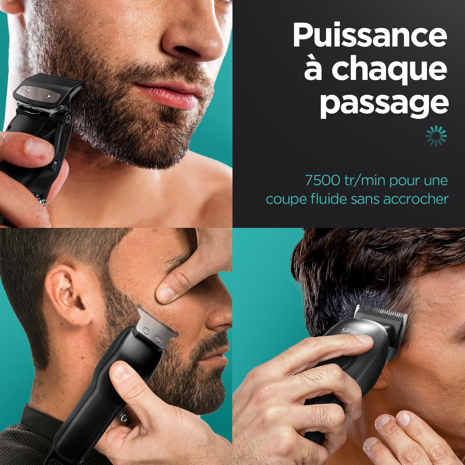 Yineel Tondeuse Cheveux Hommes Professionnelle, Kit Tondeuse Barbe et Cheveux sans Fil, Tondeuse Électrique avec Lame Céramique et Coupe-Cheveux de Précision, Cadeau pour Homme/Femme/Famille/Barbiers