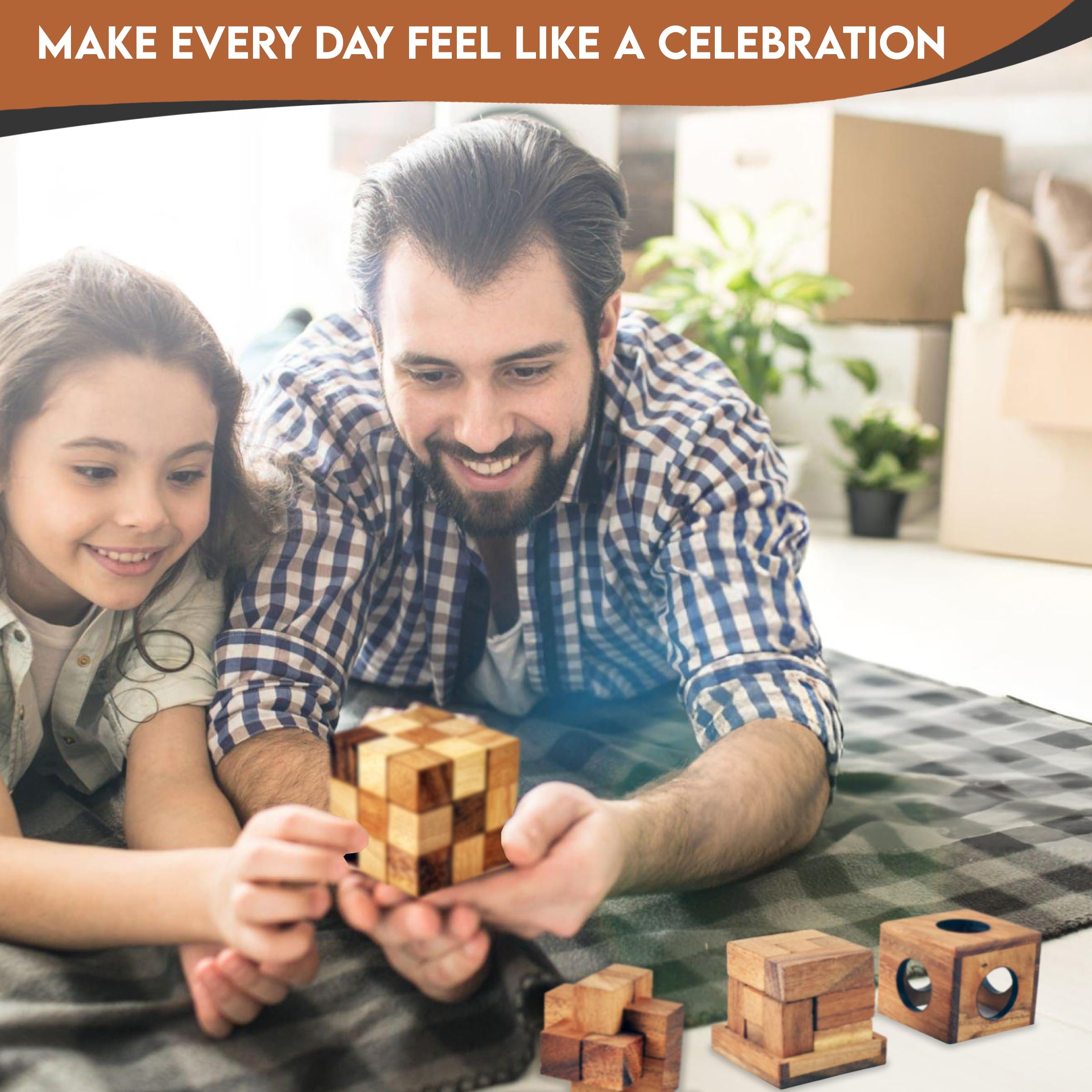 Wooden Puzzle Box Sets include 3D brain teasers, logic puzzles, and interlocking games for adults and teensa gift That will add brain-bending fun to your decor. (12-set-wooden) - Image 2