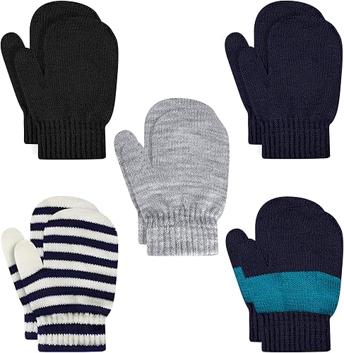 ONESING 5 pares de manoplas para niños pequeños guantes de invierno negros para niñas y niños - Manoplas cálidas para recién nacidos