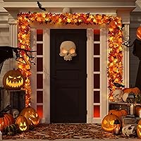 Vista 7 de Fovths Paquete de 4 guirnaldas de hojas de arce de otoño con luz LED de 5.7 pies, guirnalda de arce artificial de otoño con gancho para colgar