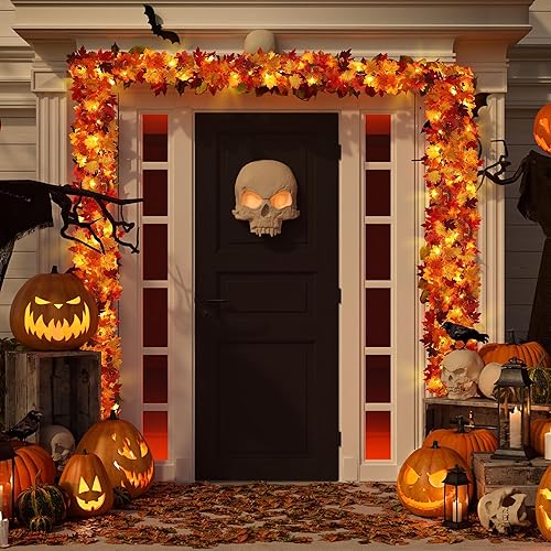 Miniatura 7 de Fovths Paquete de 4 guirnaldas de hojas de arce de otoño con luz LED de 5.7 pies, guirnalda de arce artificial de otoño con gancho para colgar para