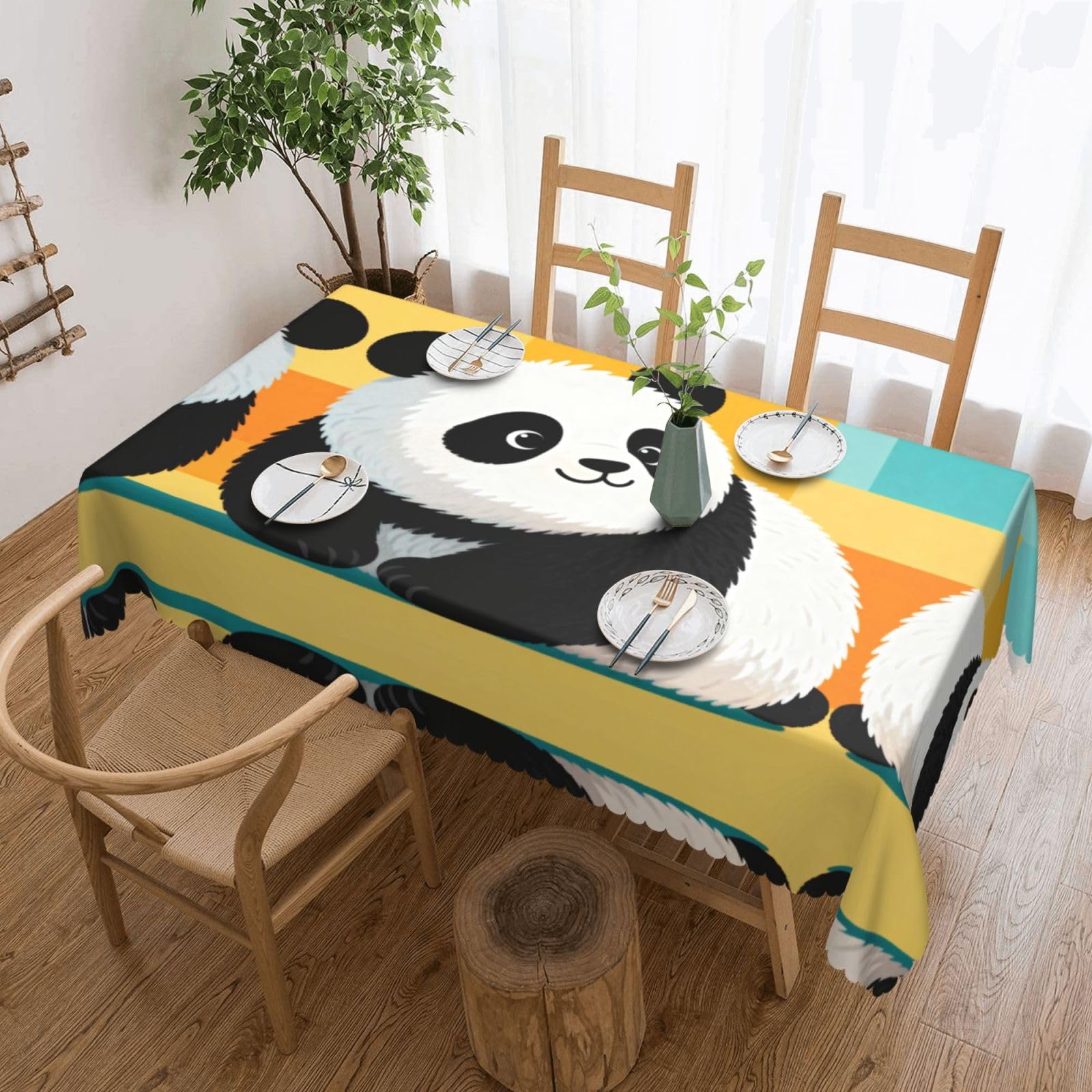 CNTDBU Panda Scalloped Edge Tablecloth 54x72-Waterproof Stain Resistant Wrinkle Free Cover, Square Table Cloth for Dining Party