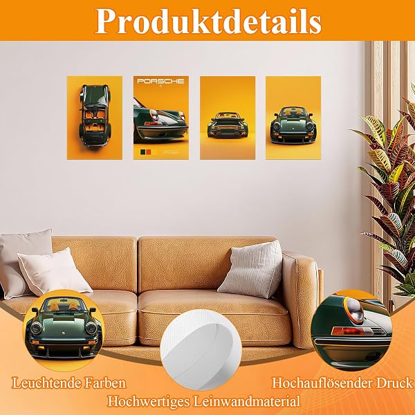 Aurelx 4 Stück Auto Poster Set, Hochwertig Leinwand Wanddekoration, Bilder Schlafzimmer Jungs, 20 x 30 Cm Rennauto Wandkunst für Büro, Wohnzimmer & Wohnzimmer, Auto Geschenke für Männer Autoliebhaber - 3