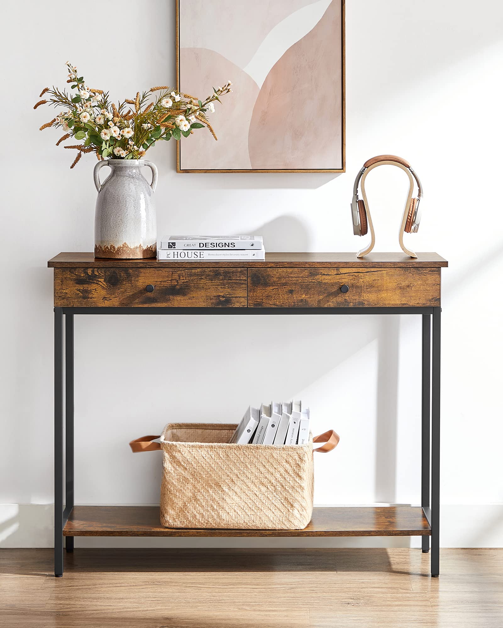 COSTWAY Consoletafel met lade en plank, haltafel van hout, entreetafel, bijzettafel voor ingang, woonkamer slaapkamer 120 x 30 x 81 cm (grijs