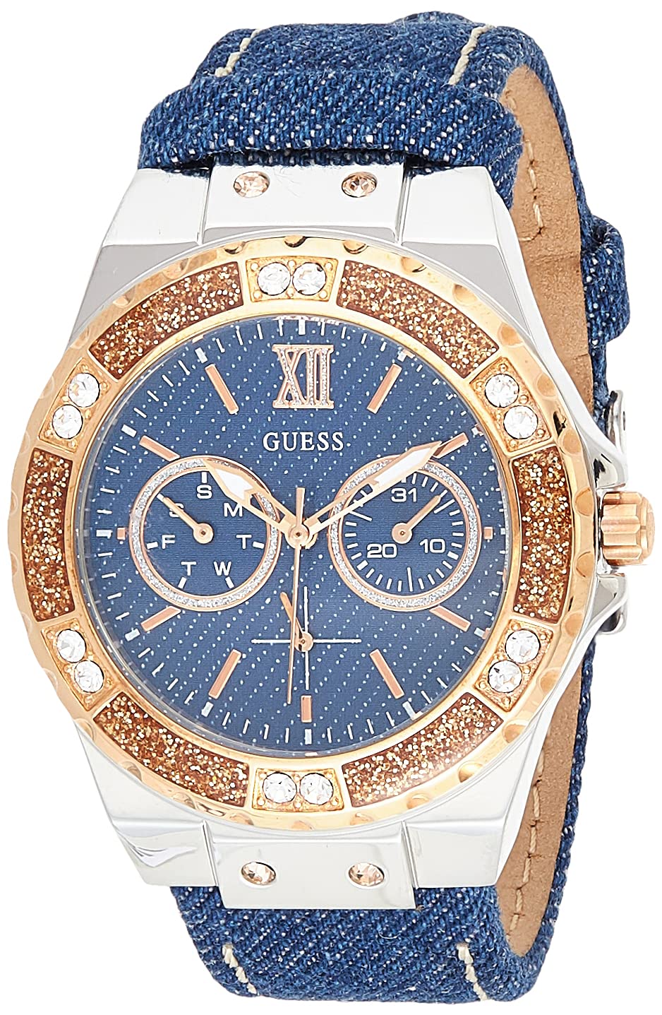 GUESS Women's Analogue Quartz Watch with Stainless Steel Bracelet - W0775L1, Ladies Blue