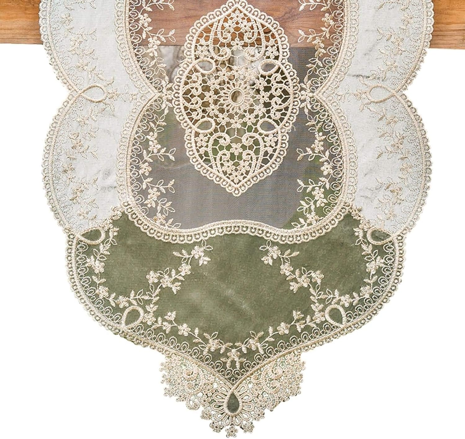 Small Table Runner Rectangle,40x250CM,Flower Pattern with Lace Table Runner Modern Polyester,Table Runner Decor Green