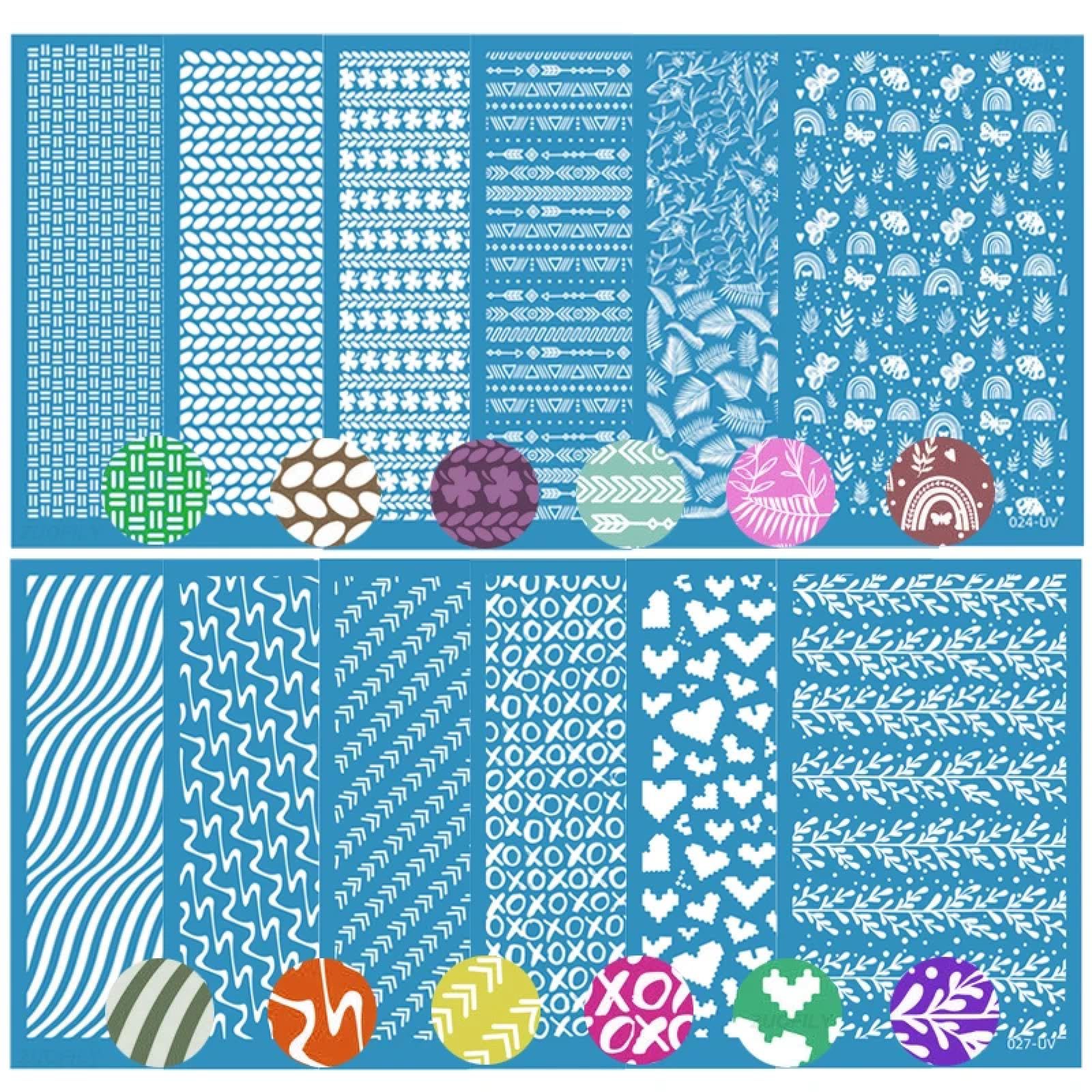 MANGOUSONG Screen Printing Kit,9x15cm Silk Screen Stencils for Polymer Clay Stamp Reusable Silk Screen Print Kit Mesh Stencils Transfer Printing Earring Jewelry Style 3