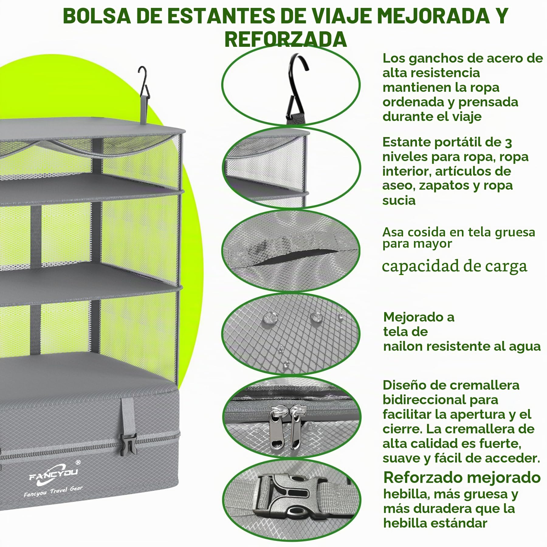 Cubos Colgantes para Organizar Maletas, Armario Portátil de Tela de Nylon Mejorada 44 * 30 * 65cm, Compresión para Embalar y Desembalar en un Solo Paso para Viajes de Negocios (Gris)