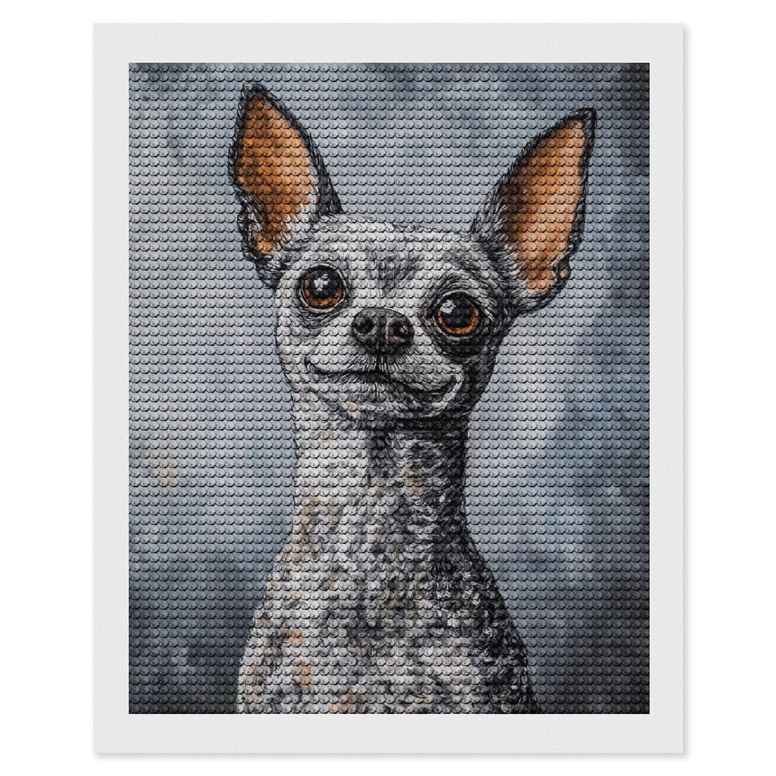 Junmoney Chihuahua Portrait Diamond Art Kit 16"x20", Holiday Gift Idea, for Women, Easy Handmade Project, Vintage Style Decor, Printed Canvas
