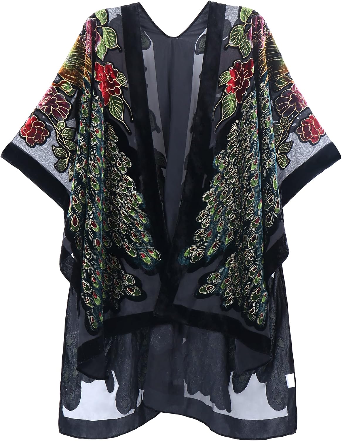 WeHello Women's Burnout Velvet Kimono Long Cardigan Cover Up Casual Outfit