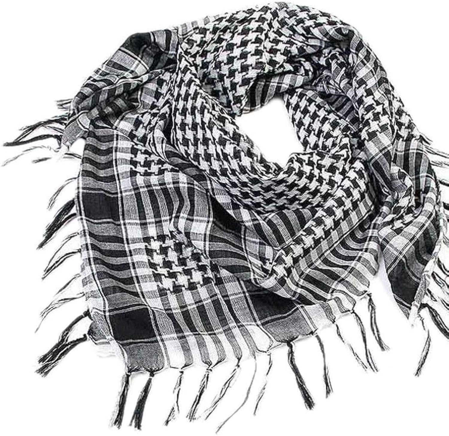 GenericPremium Palestinian Keffiyeh Scarf كوفية فلسطينية - Unisex Arab Fashion Statement with Winter Warmth, Large Plaid Shawl Wrap, and Elegant Black Tassel(Mens),combination of black and white clour