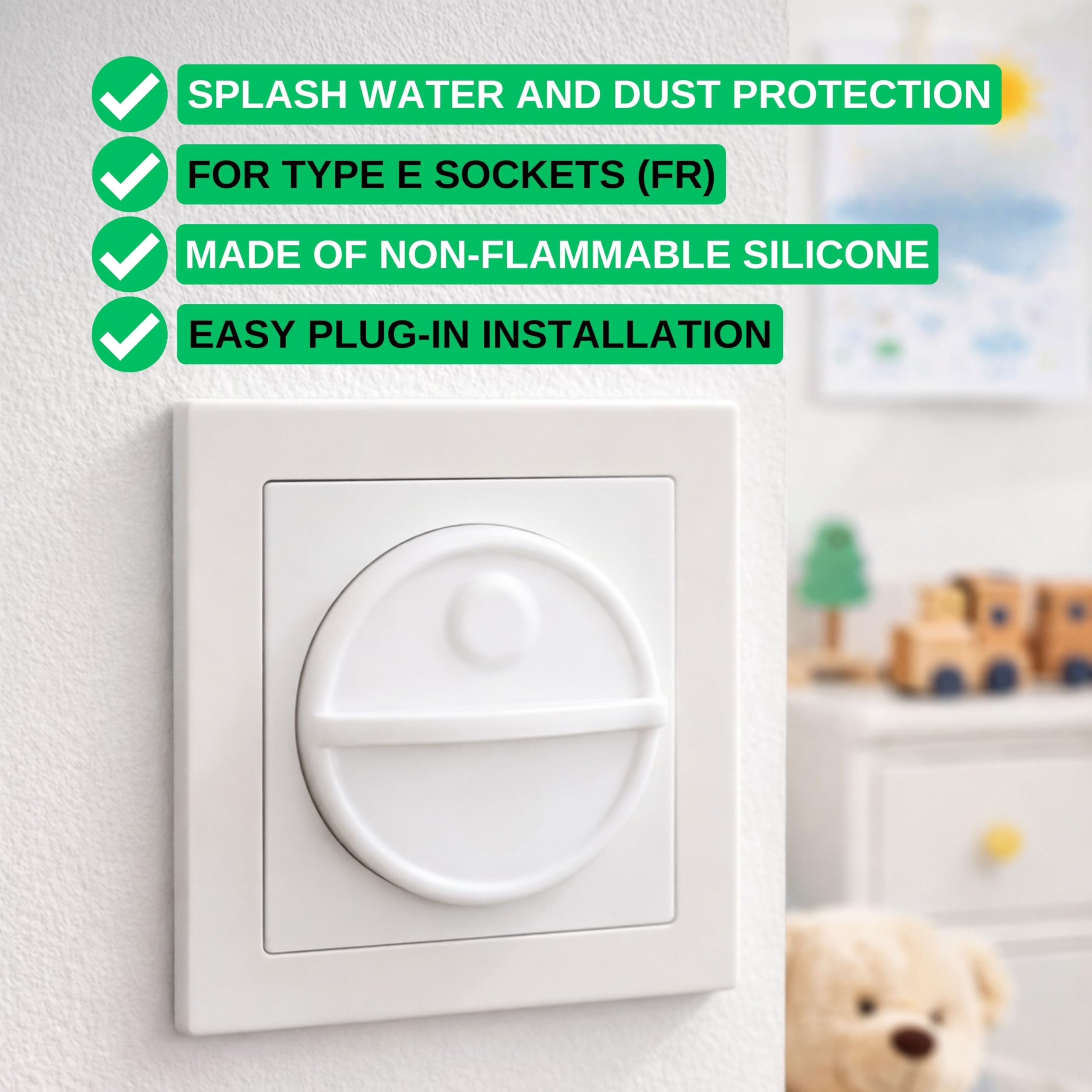 Cache-prise, 2 pièces, blanc, silicone, protection de la prise contre les éclaboussures, la poussière, couvercle de la prise type E France, capuchon pour les ouvertures de l'enrouleur de câble