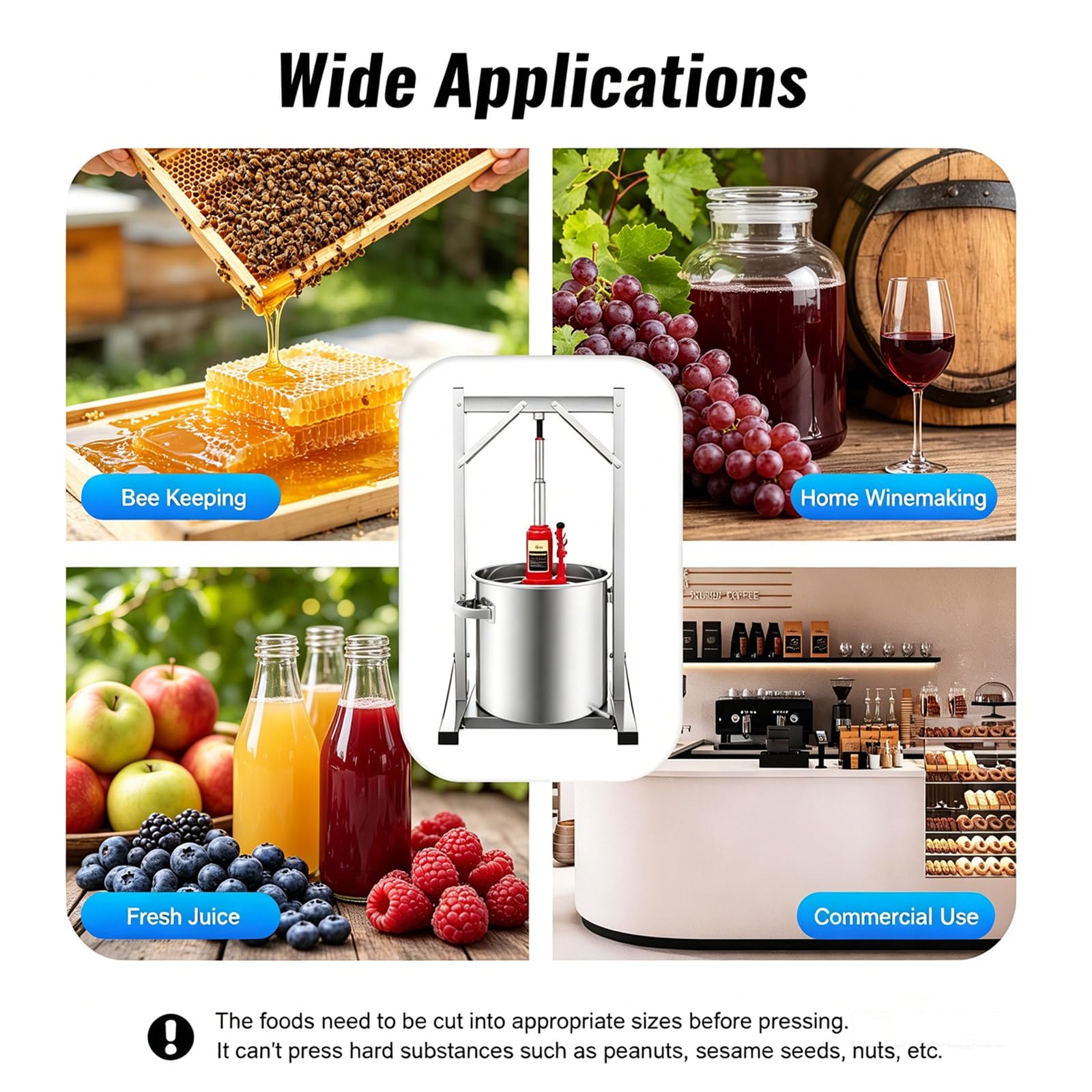 Torchio Manuale per Frutta e Vino in Acciaio Inox, Pressa Idraulica con Martinetto da 3 Tonnellate per Spremere Mele, UVA, Verdura e Favi Fatto in Casa(12L)