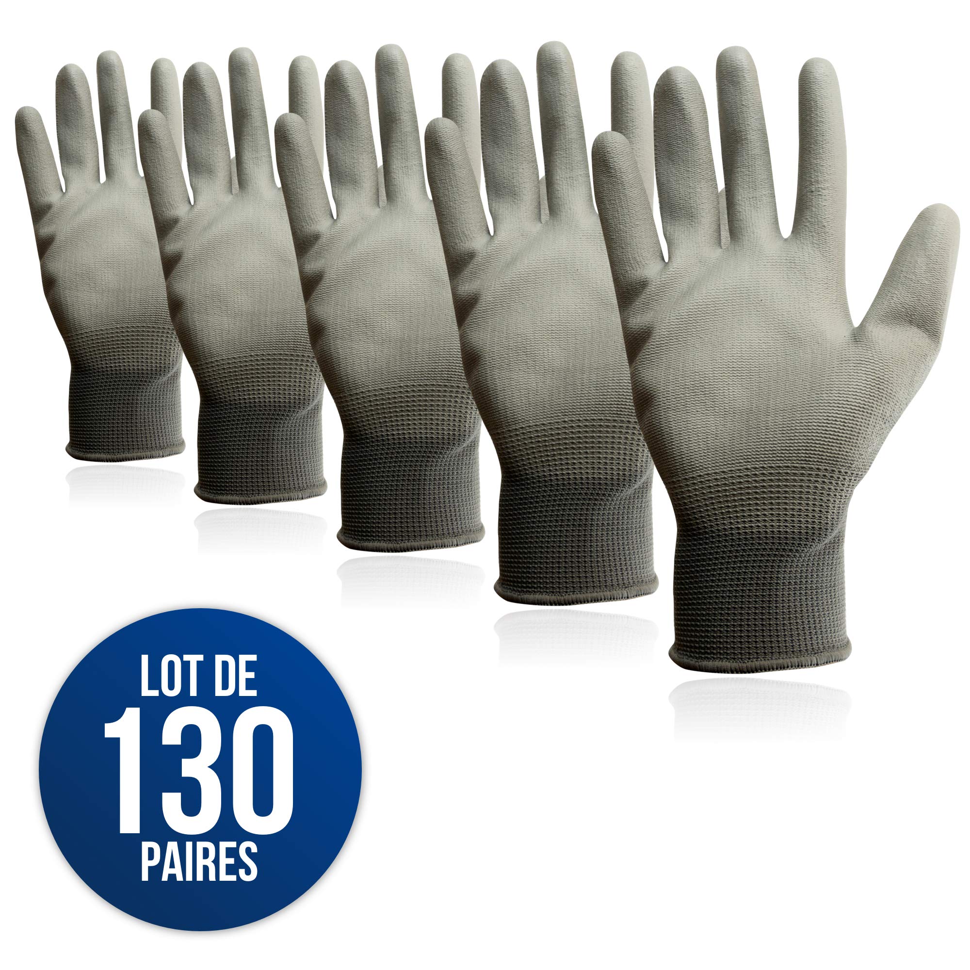KELI FRANCE - K•Protect - Paquete de 5 pares de guantes de protección de poliuretano PU para usos múltiples, guantes de protección con agarre superior y comodidad, gris, talla 10 (130, T10)
