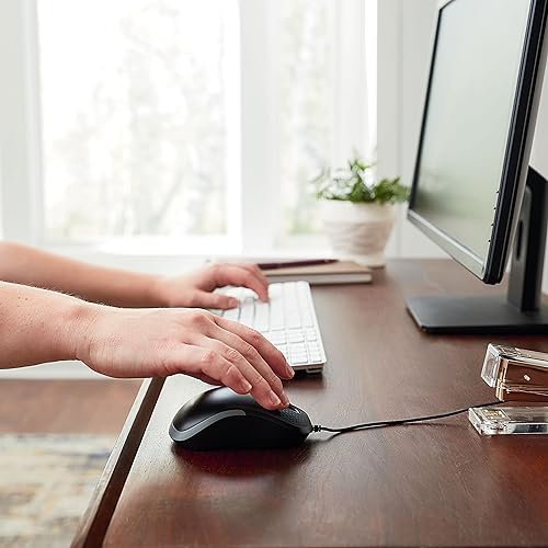 Vista 4 de Verbatim Ratón óptico silencioso con cable USB - Ratón de computadora silencioso con cable para PC, Mac, laptop, Chromebook - negro 70749