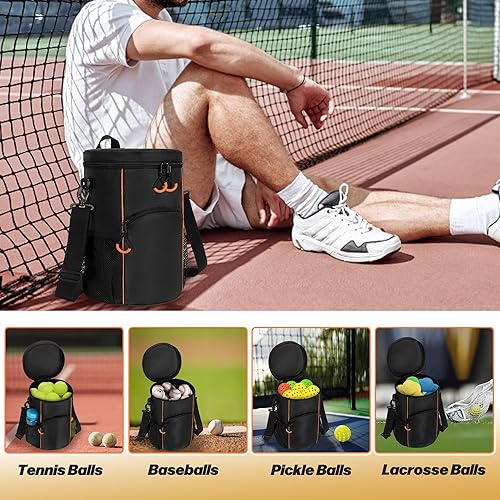 Miniatura 4 de DSLEAF Bolsa de pelota de tenis con parte inferior resistente, bolsa de béisbol y lacrosse con múltiples bolsillos y correa de hombro portátil para