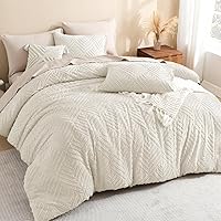 Litanika King Size Beige Tufted Comforter Set - 3 Piece Boho Farmhouse All-Season Lightweight Fluffy Bedding (104x90in + 2 Pillowcases)
