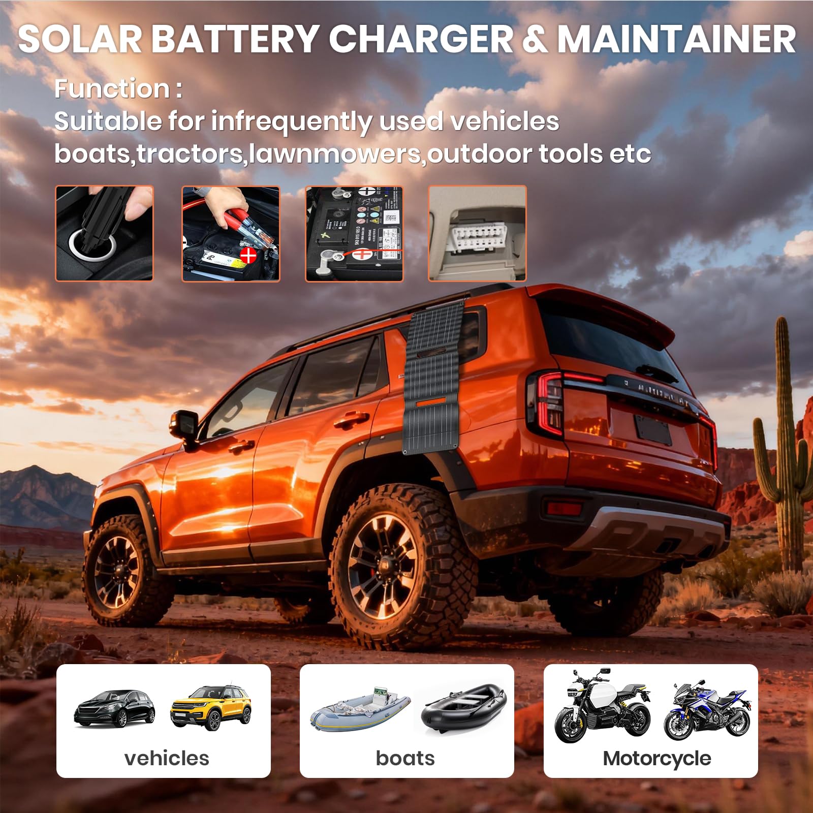 Flexsolar Pannello solare da 15 W, 12 V, pannello solare | IP67 impermeabile, con cavo USB DC SAE, per auto, barca, moto, rimorchio, ecc