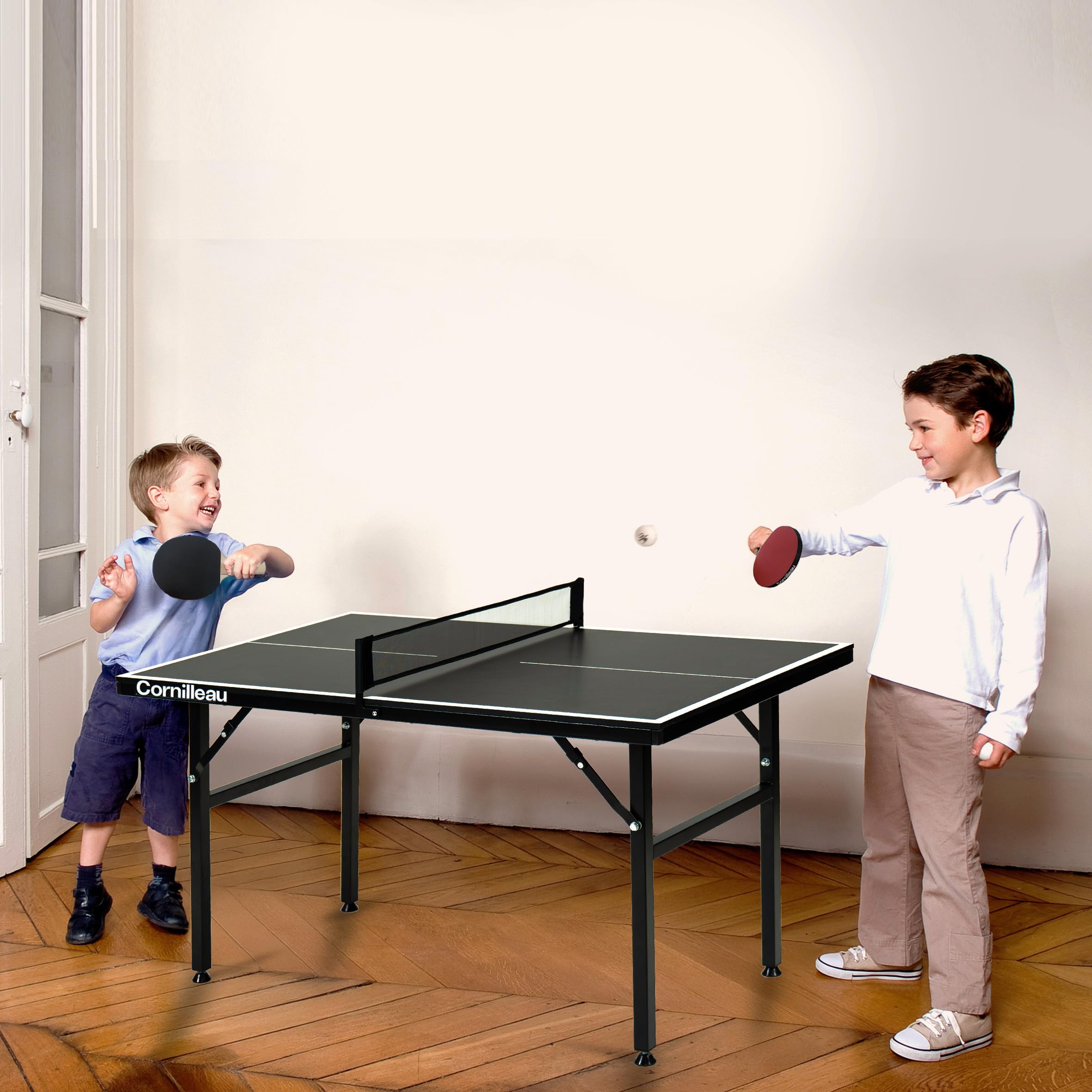 Cornilleau - Mini Table de Ping-Pong Intérieure – Table Compacte Pliable – Plateau Gris 12 mm – Idéale pour Enfants et Adultes – Facile à Ranger et à Transporter