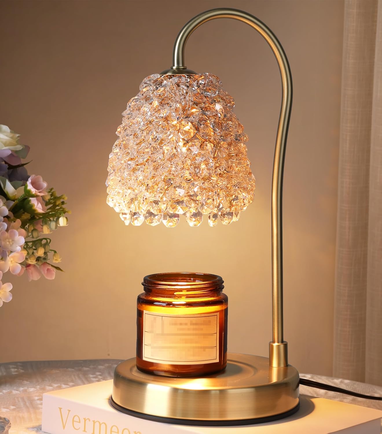 Candle Warmer Lamp with Timer Dimmer, Crystal Candle Lamp Birthday Gifts for Women, Mom, House Warming Gifts Wax Melt Warmer for Jar Candles with 2 Bulbs, Silver