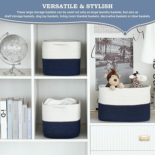 Miniatura 5 de 1 paquete de cestas de cuerda para cesta de almacenamiento, cesta tejida de cuerda de algodón con asas. Cesta de manta para almacenar ropa,