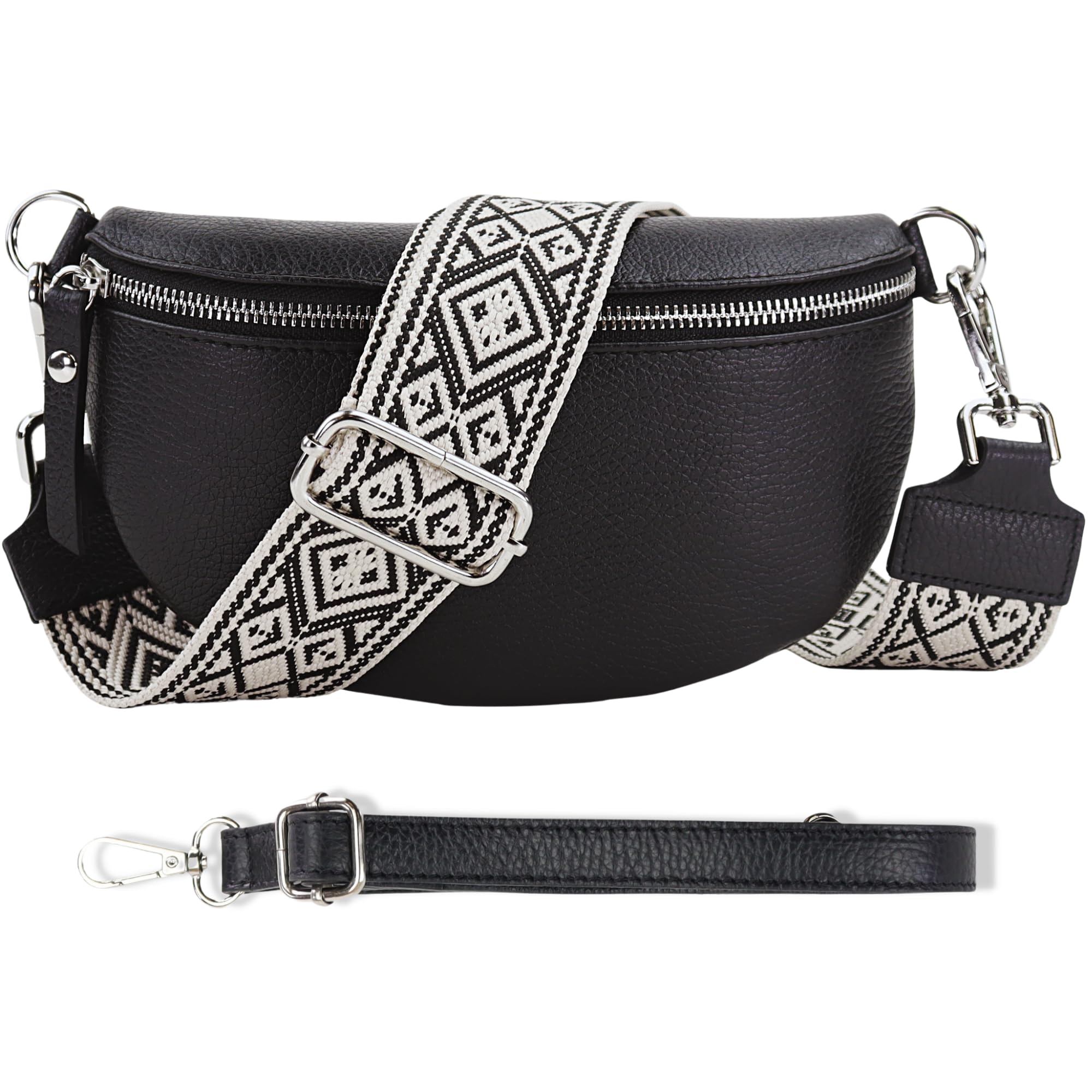 Blade Marsupio da donna in vera pelle, elegante marsupio, da donna, con 2 motivi e pelle staccabili e regolabili, tracolla da donna, tasca sul petto di alta qualità per donne, Nero11., m