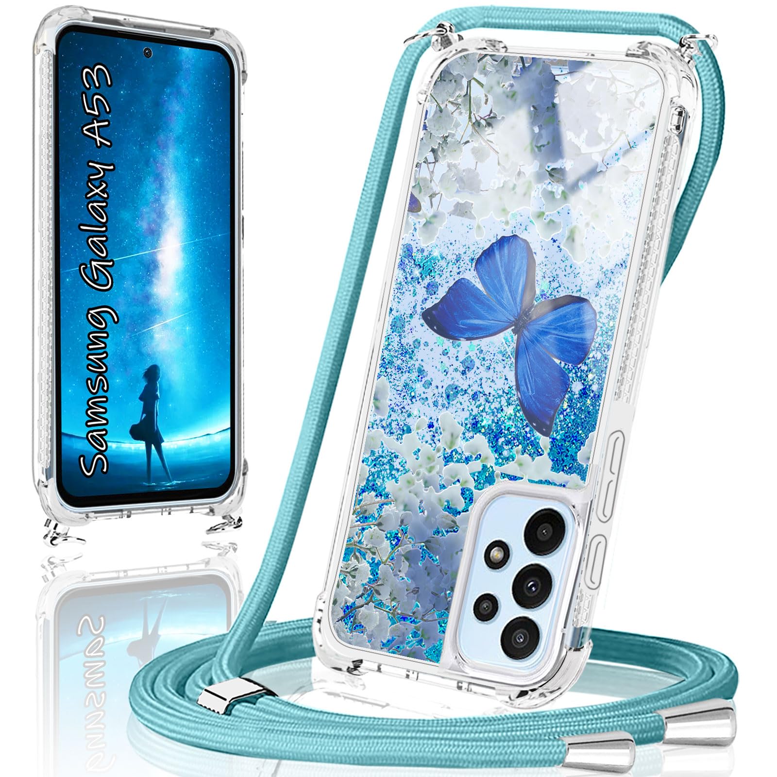 YAMCCCSE Handyhülle Mit Umhängeband Für Google Pixel 7a – Quicksand Glitzer, Golden, Silikon Mit Kordel