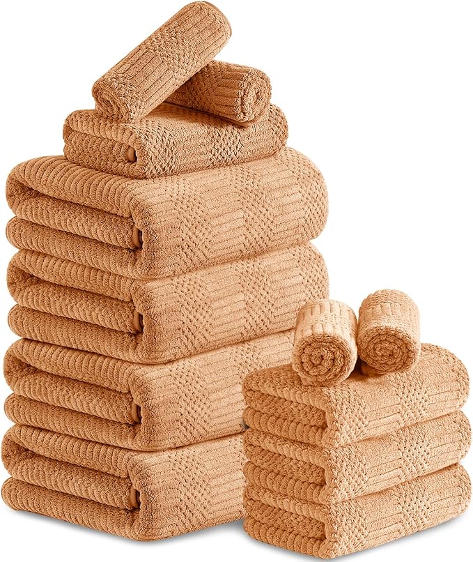 Belista Towel Set Pack of 12 Family Towels, 4 Bath Towel, 4 Hand Towels, 4 Washcloths - MicrofiberTowels Quick Dry, Soft Bathroom Towel for Hotel -Tangerine Red