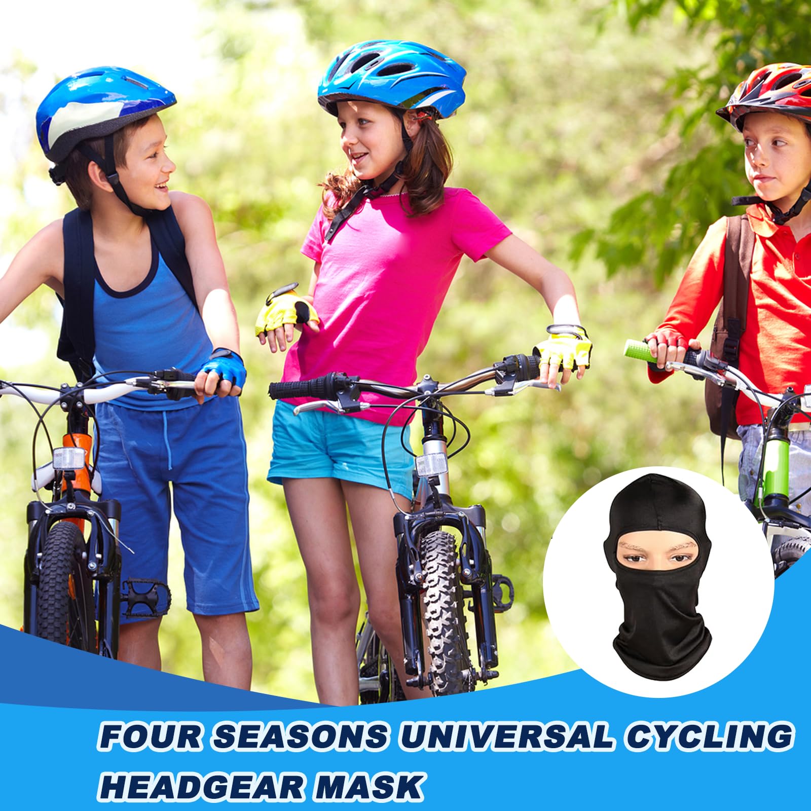 3 Pzs Máscara de Pasamontañas para Niños, Balaclava Protector, Bufanda de Verano para el Cuello Anti Viento Transpirable Protector UV Bufanda de esquí para Motocicleta, Talla única (Negro)