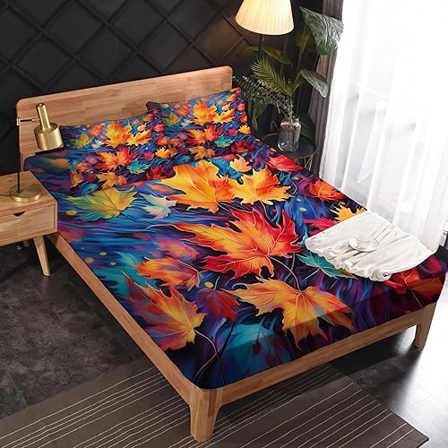 Miniatura 9 de Van Gogh - Juego de sábanas de noche estrellada tamaño Queen, sábanas de cama de calabaza, microfibra suave y bolsillo profundo, sábanas y fundas de