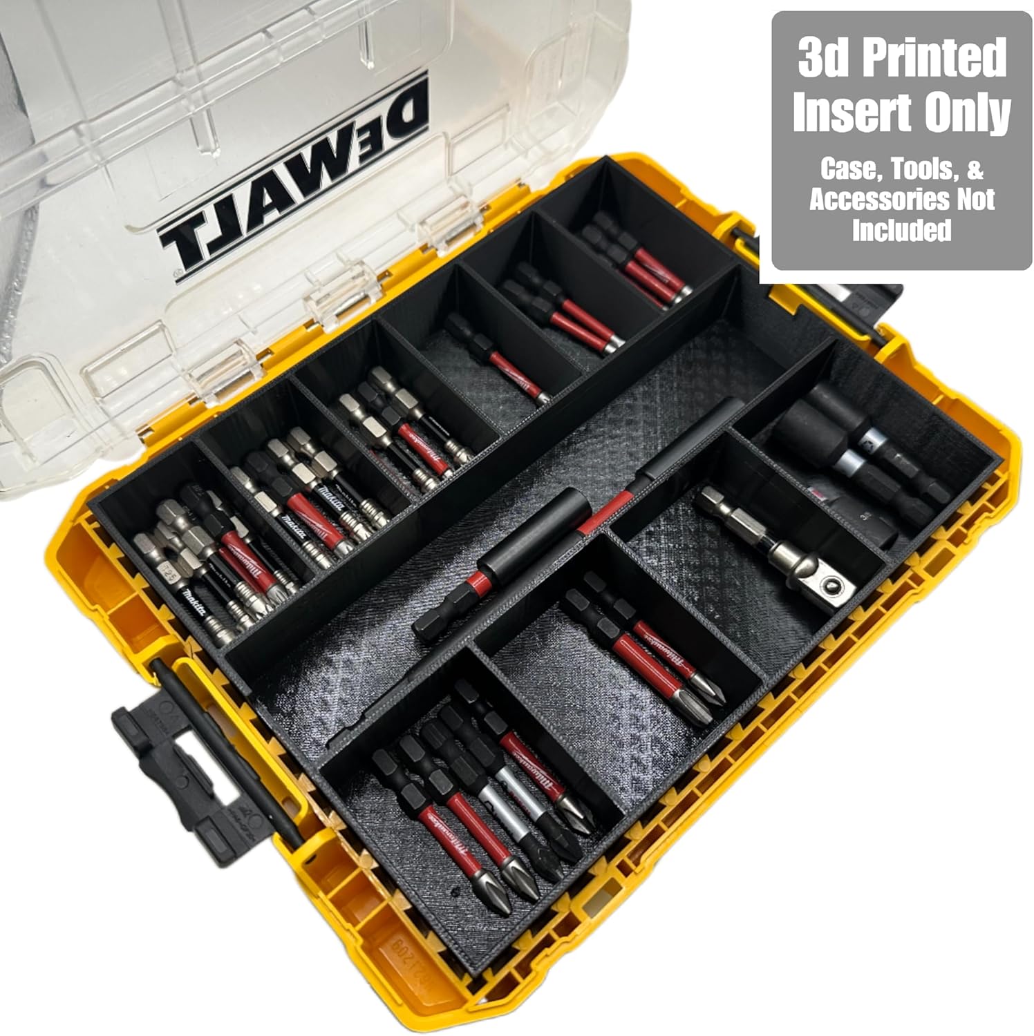GarageInOrder 3d Printed Impact bit holder insert designed for DEWALT Medium ToughCase (Insert Only) (Industrial Gray, 11 Compartment)