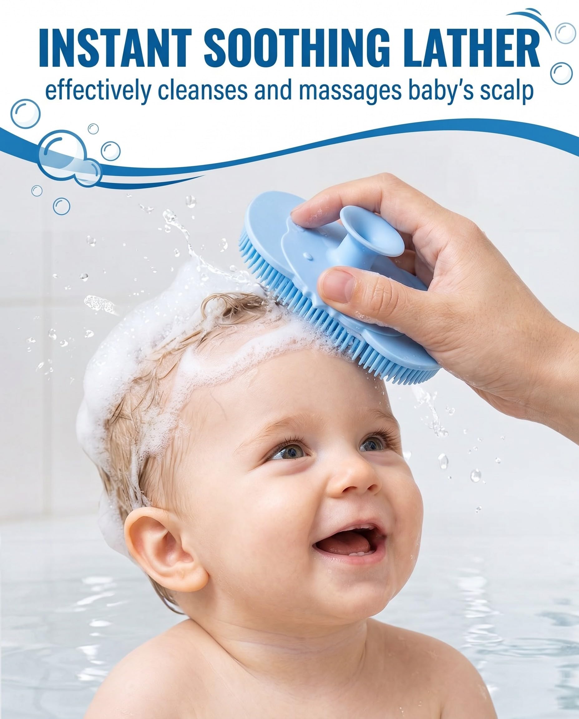 3 pezzi spazzola da bagno e pettine neonato, silicone, contro crosta lattea, per neonati, blu
