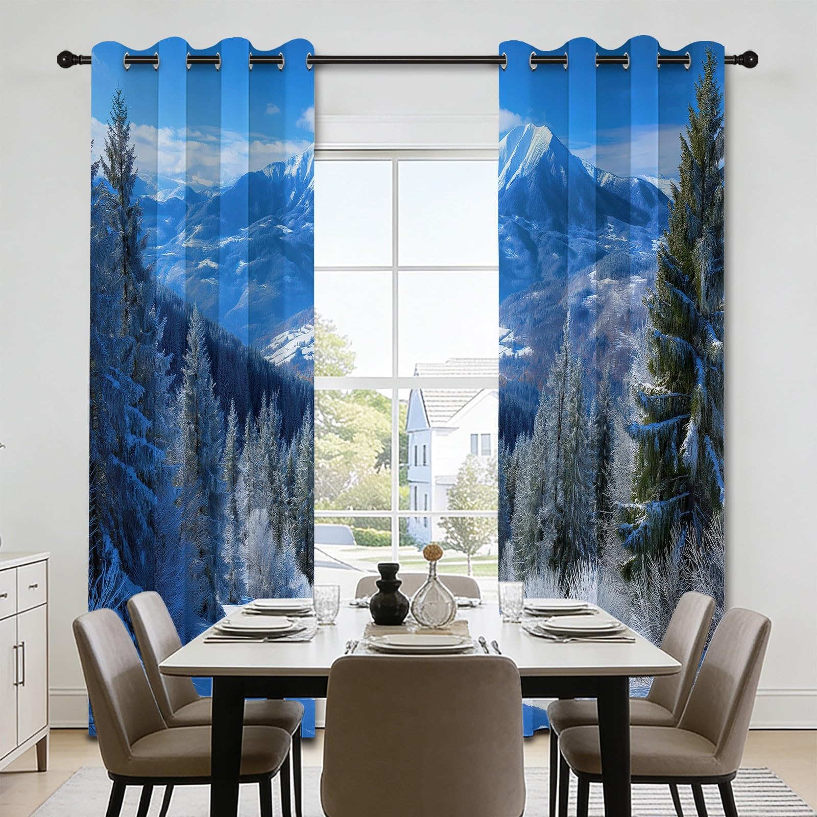 Zasłony zaciemniające z motywem górskiej góry śniegu, 140 l x 200 cm, dekoracja okienna salonu, sypialni, izolacja termiczna, 2 panele