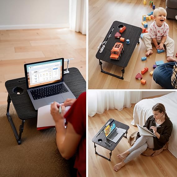 BTGGG Laptop Bed Table Height Adjustable, Upgraded Bed Desk with USB Charge Port & Side Drawer, Portable Lap Desk for Sofa with Tablet Slot & Cup Holder, Laptop Stand for Working Reading (Black)