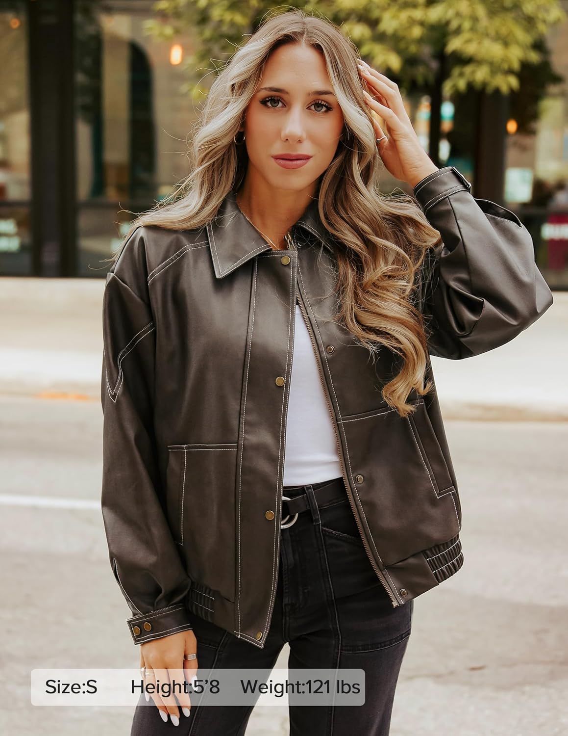 ZESICA Women's Faux Leather Jacket Oversized Zipper Motorcycle Coats 2026 Spring Fashion Trendy Clothes Outfits