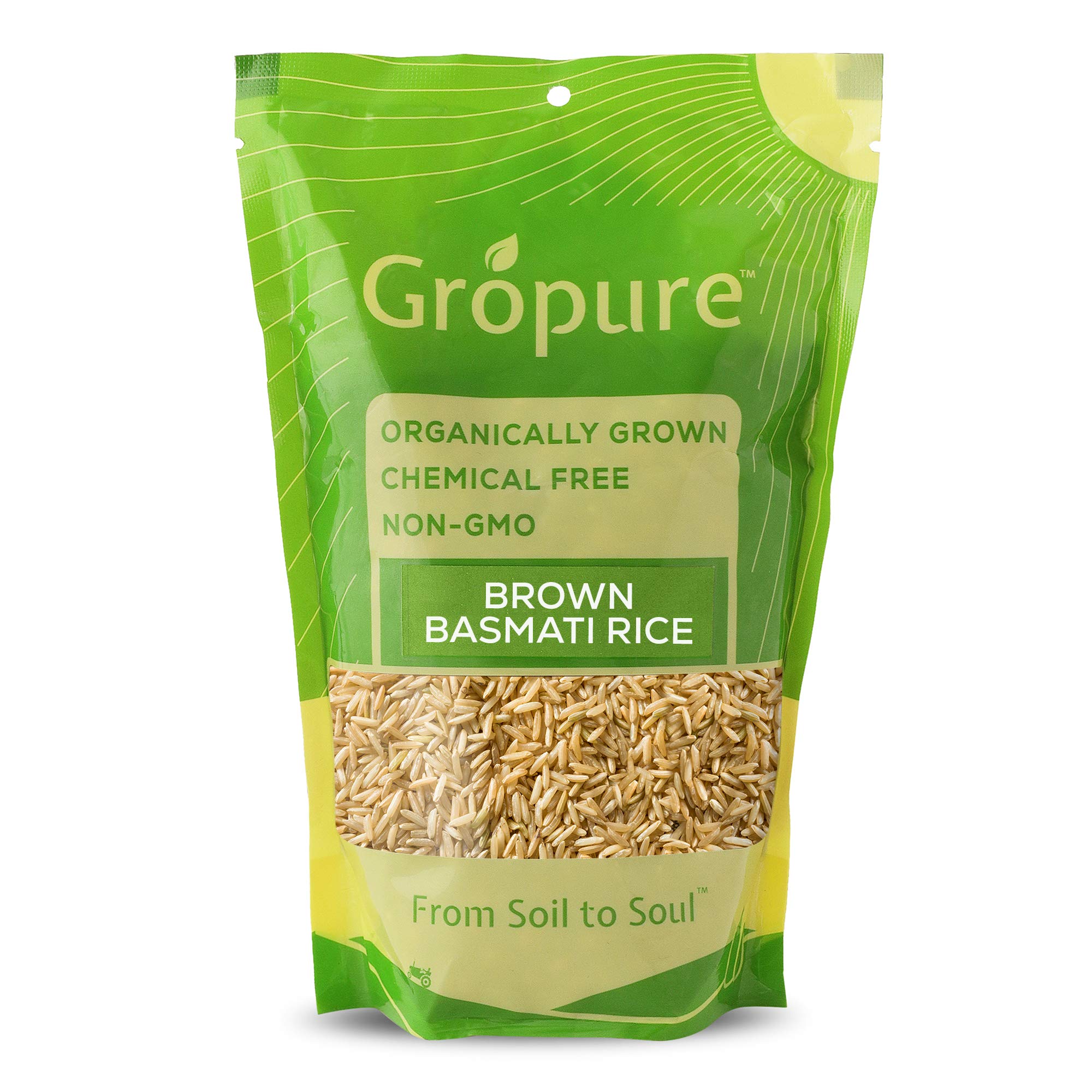 GroPure Organic: From Soil to Soul - Brown Basmati Rice - 1.8kg I Unpolished rice I Enjoy the taste of Pure Products I Chemical & Pesticide Free I Best Organic BROWN RICE