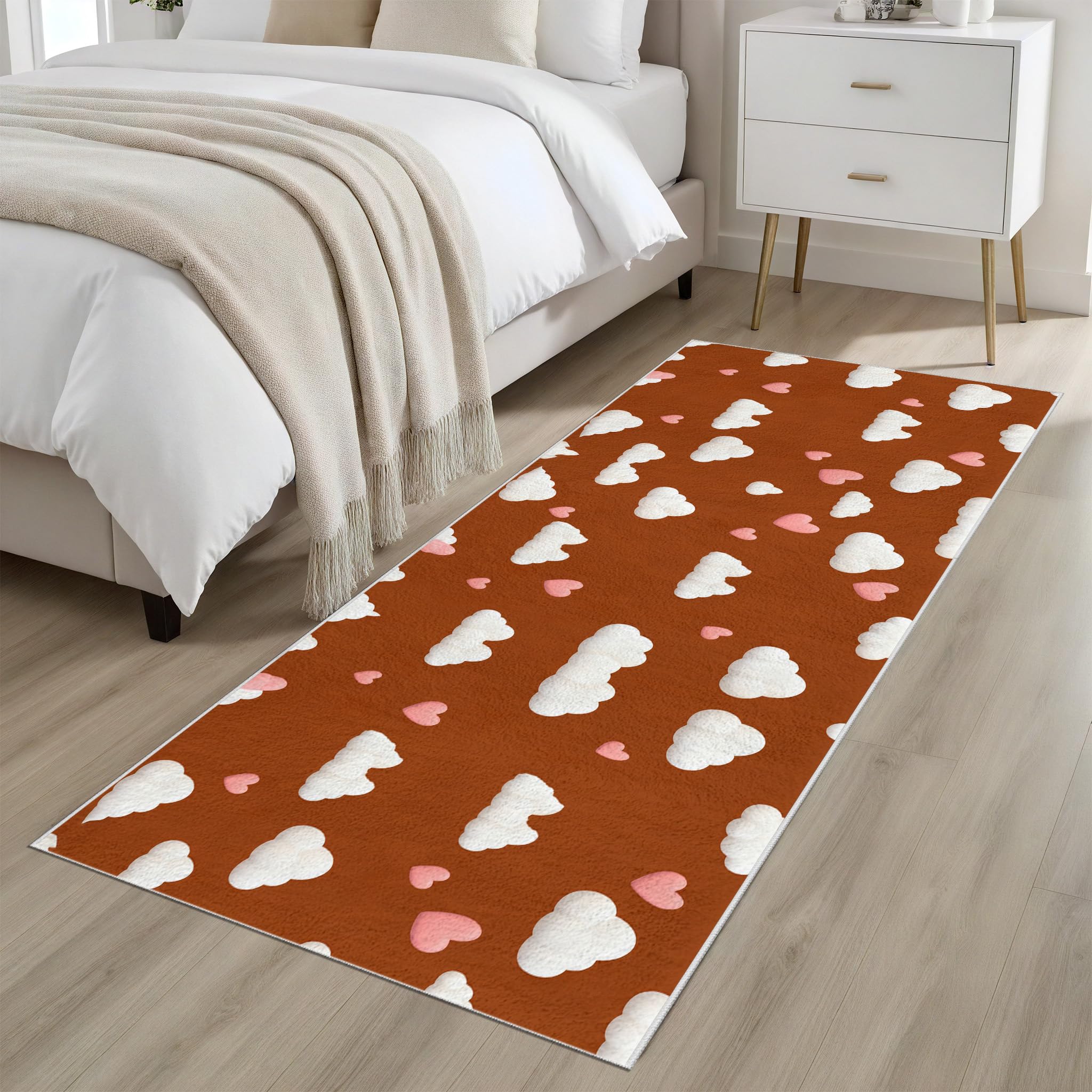 Tappeto lavabile a forma di nuvola, 60 x 90 cm, morbido, antiscivolo, con motivo a cuore, colore: marrone, perfetto per corridoi, ingresso, cucina, camera da letto e camerette dei bambini