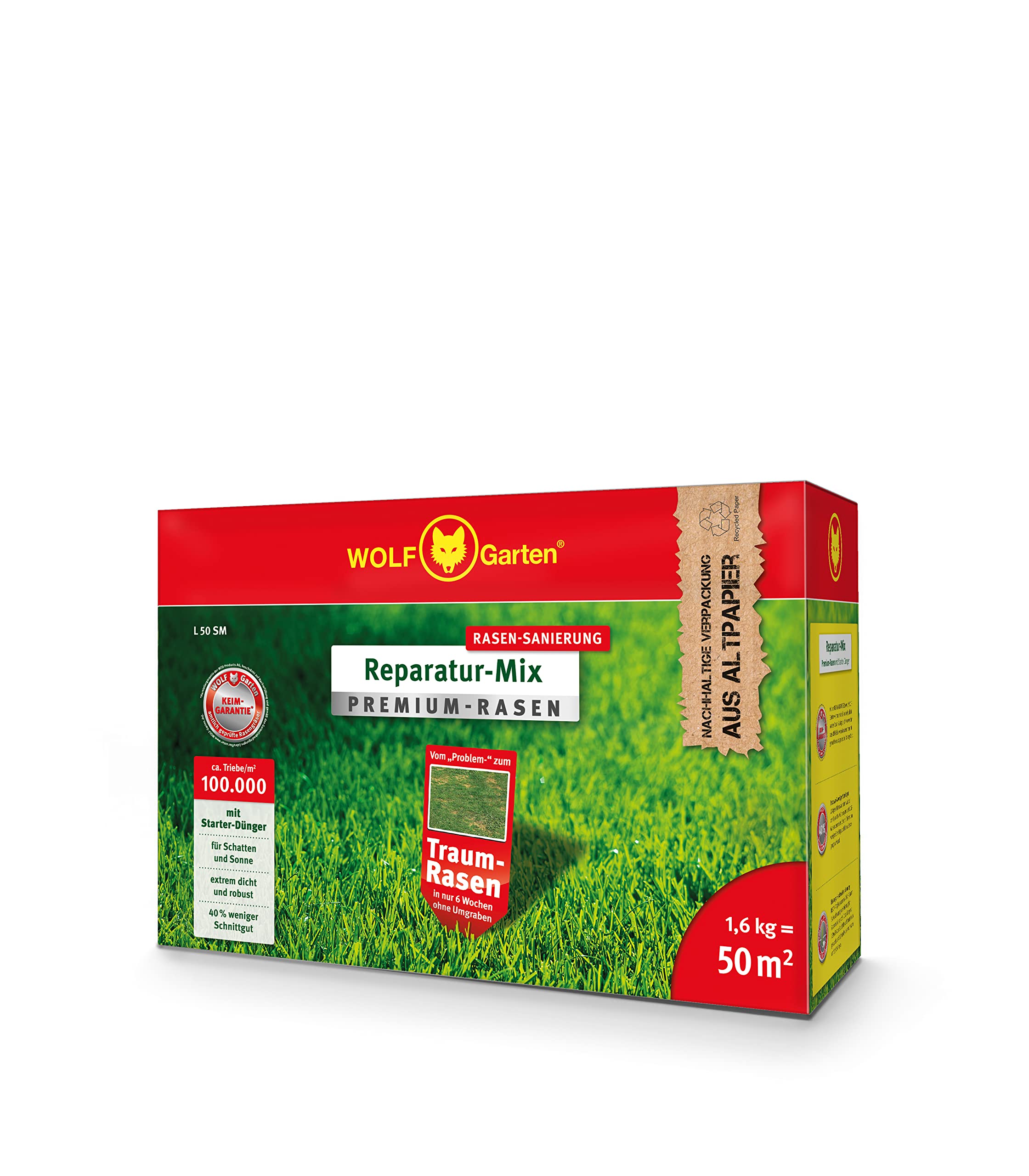 Wolf-Garten | Reparatur-Mix Premium-Rasen mit Starter-Dnger L 50 SM fr  50m; 3810016, Rot : Amazon.de: Garten