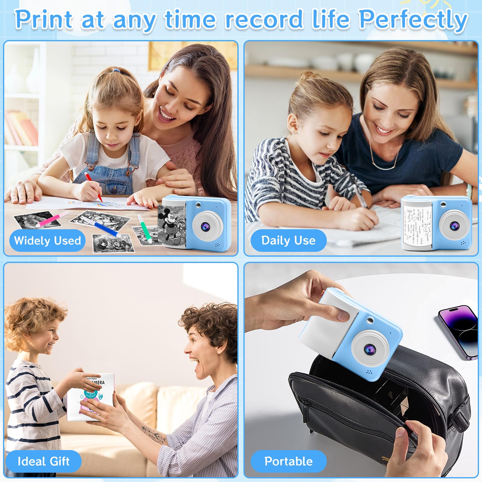 Fotocamera Digitale Istantanea con Carta da Stampa & Scheda TF 32G, Videocamera con Penne Colorate per Fai Da Te Cappelli Costume Accessorio Costume