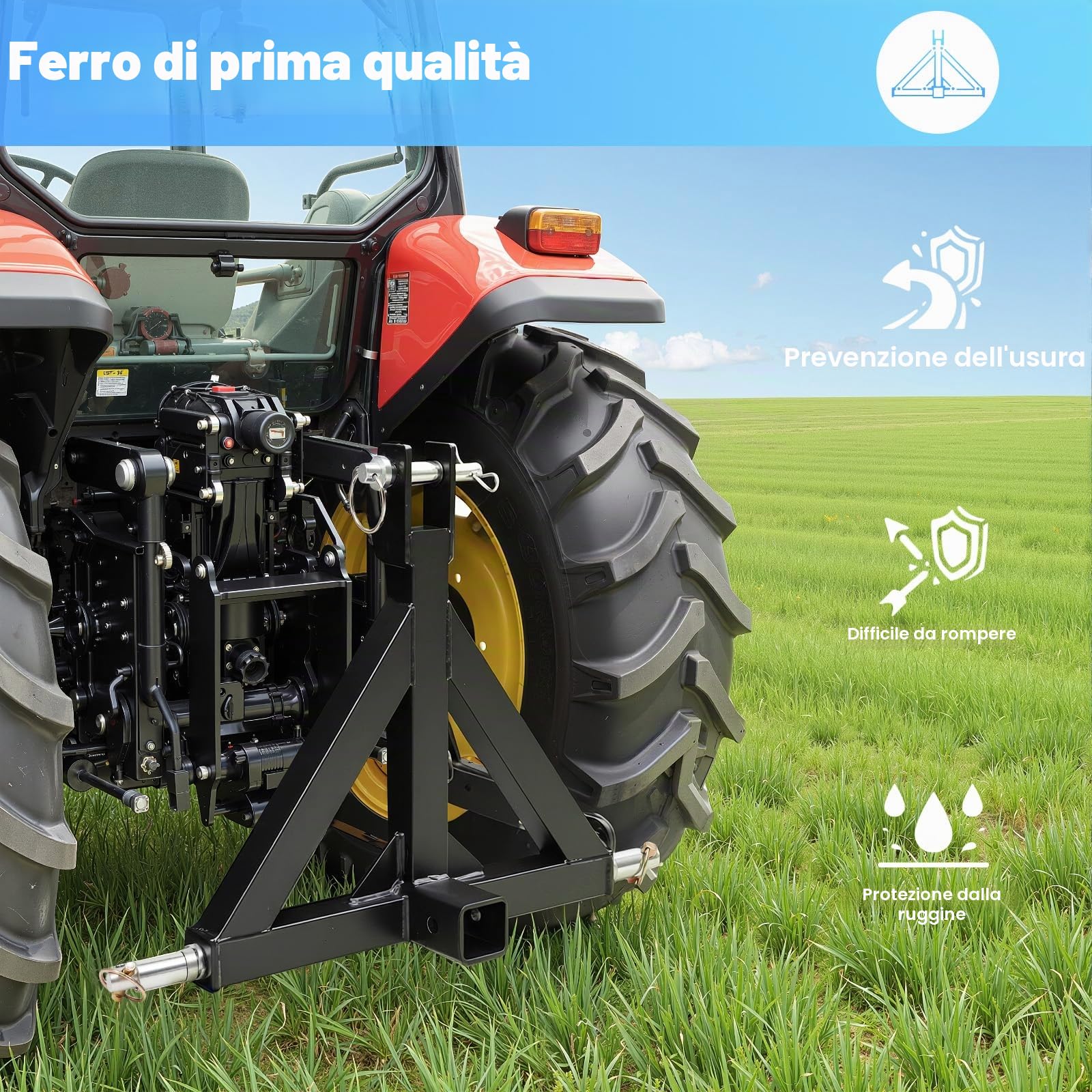 Adattatore di accoppiamento per rimorchio a 3 punti, adattatore per accoppiamento di rimorchi, adattatore per rimorchi e attrezzature agricole, 2" per trattore, barra di traino con sospensione a tre
