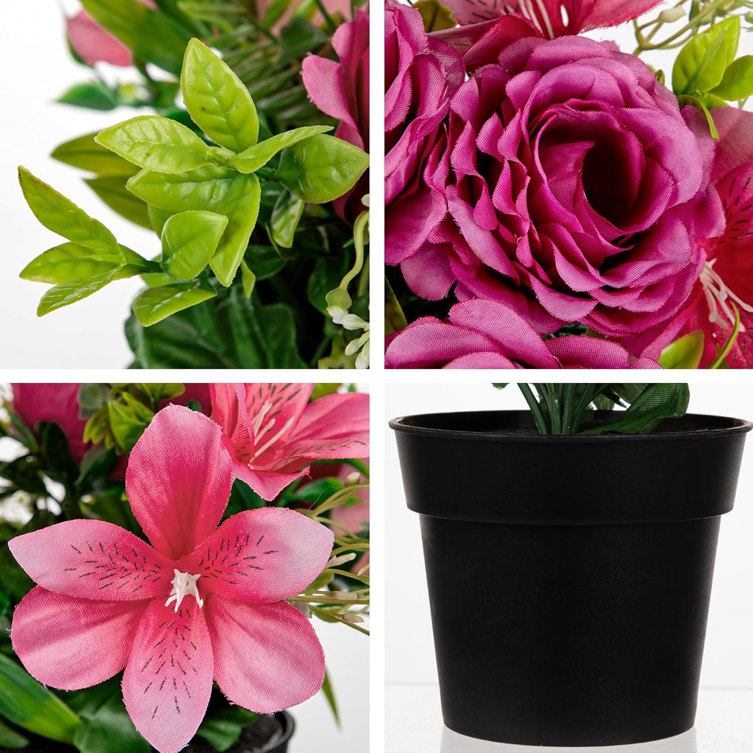 Hollyone 2Pcs Artificial Cemetery Flowers for Grave in Vase Silk Rose Lily Flower Arrangements Cemetery Decorations Memorial Flowers with Pot for Outdoor Headstones Decoration Purple