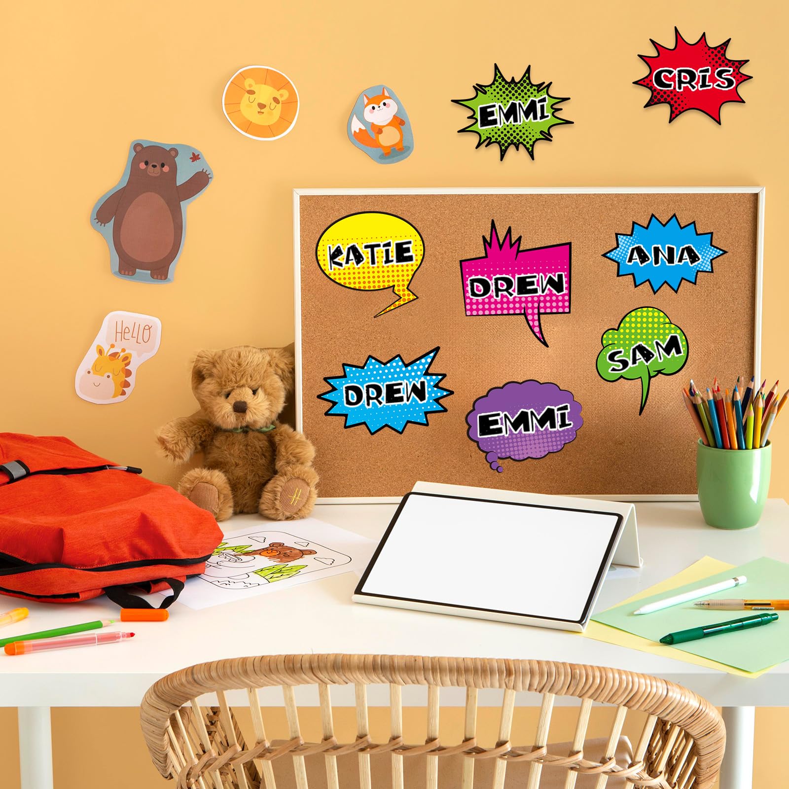 Recortes para tablón de anuncios de superhéroes, paquete de 75 decoraciones de fiesta de superhéroes cómics, 25 diseños únicos, recortes de cartón para niños, nombres de pared de la