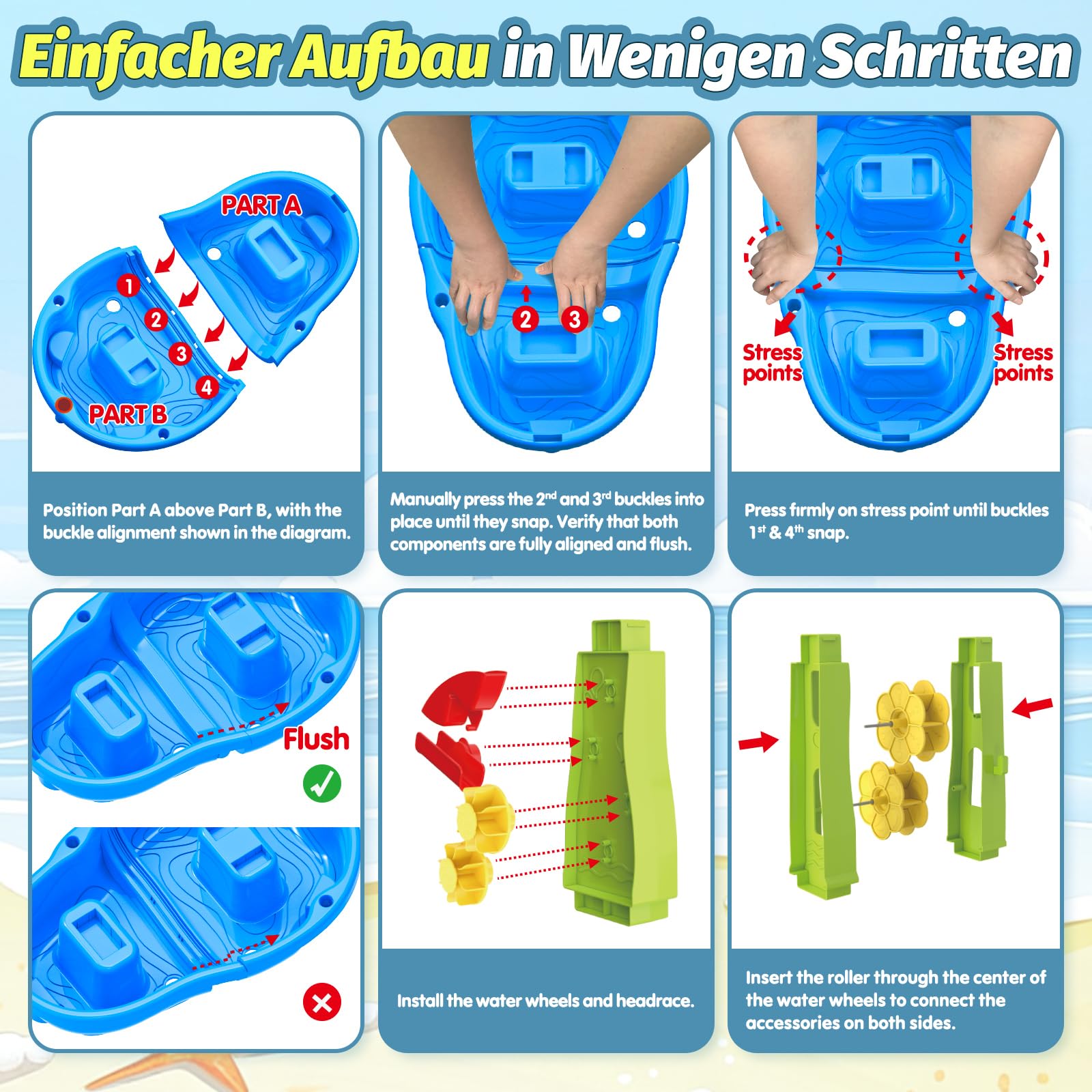 FRUSE Wasserspieltisch für Kinder,3-Tier Wassertisch Spielzeug,Wasserspielzeug Aktivität Sensory Tisch Sommer Spielzeug für Outdoor Draußen Strand,Wasser Spieltisch für Kleinkinder Alter 3-5