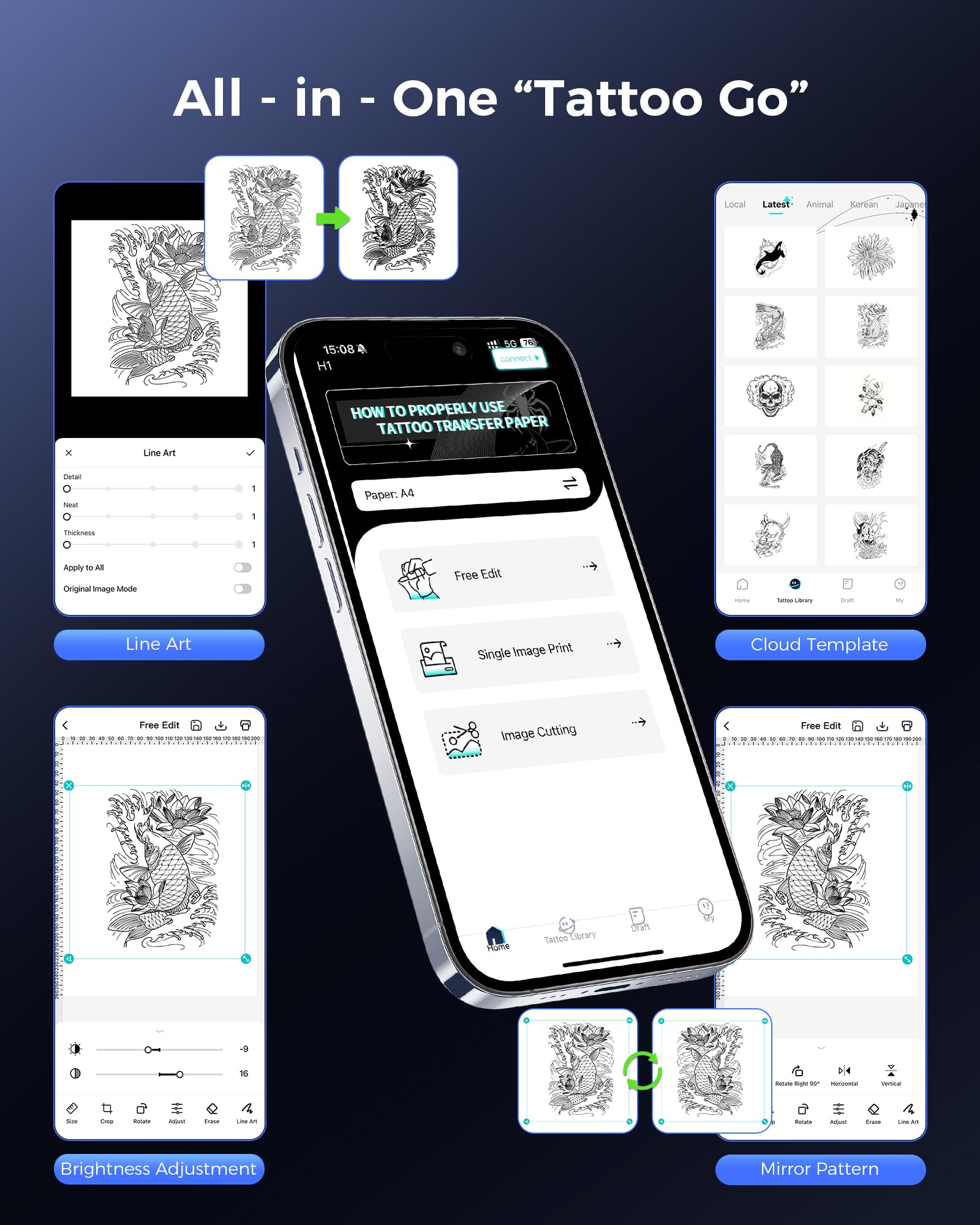 Veson H1 Termocopiadora Tattoo Bluetooth, Impresora Termica Tattoo Profesional Compatible con Phone y Tablet, Stencil Impresora para Tatuajes con 10pcs Termocopiadora Tatuaje Papel de Tatuaje