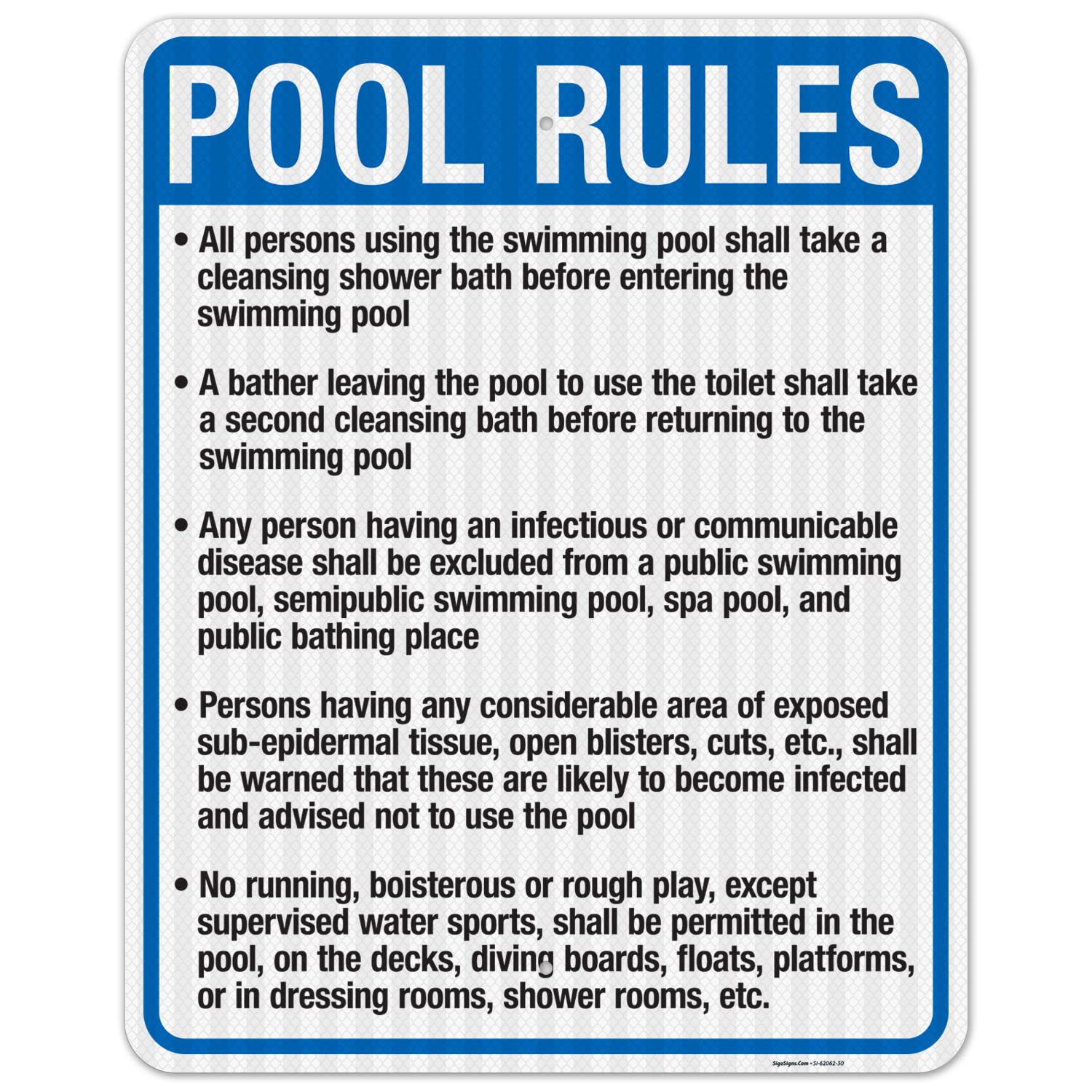 Kansas Pool Rules Sign, Complies with State of Kansas Pool Safety Code, (SI-62062) 24x30 Inches, 55 mil Thick HDPS (high Density polystyrene), Made in USA