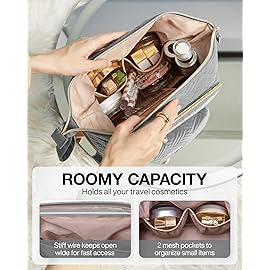 BAGSMART Travel Makeup Bag, Cosmetic Bag Make Up Organizer Case, Large Wide-open Pouch for Women Double Layers Purse for Toiletries Accessories Brushes Greey